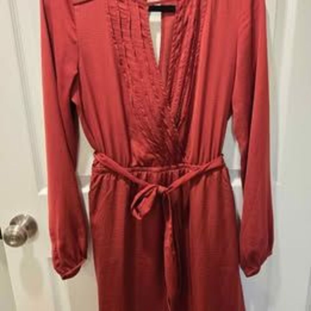 Rust Red Satin Boutique Dress with pockets size M/L